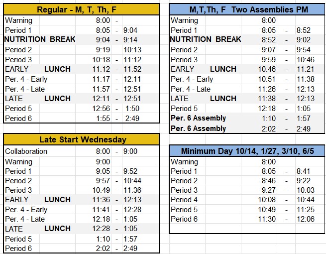 Mon, Tues, Friday